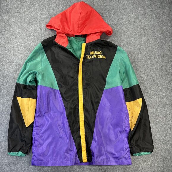 MTV Music Television Jacket Mens Small Multicolor Hooded Windbreaker 2020 - Picture 1 of 12